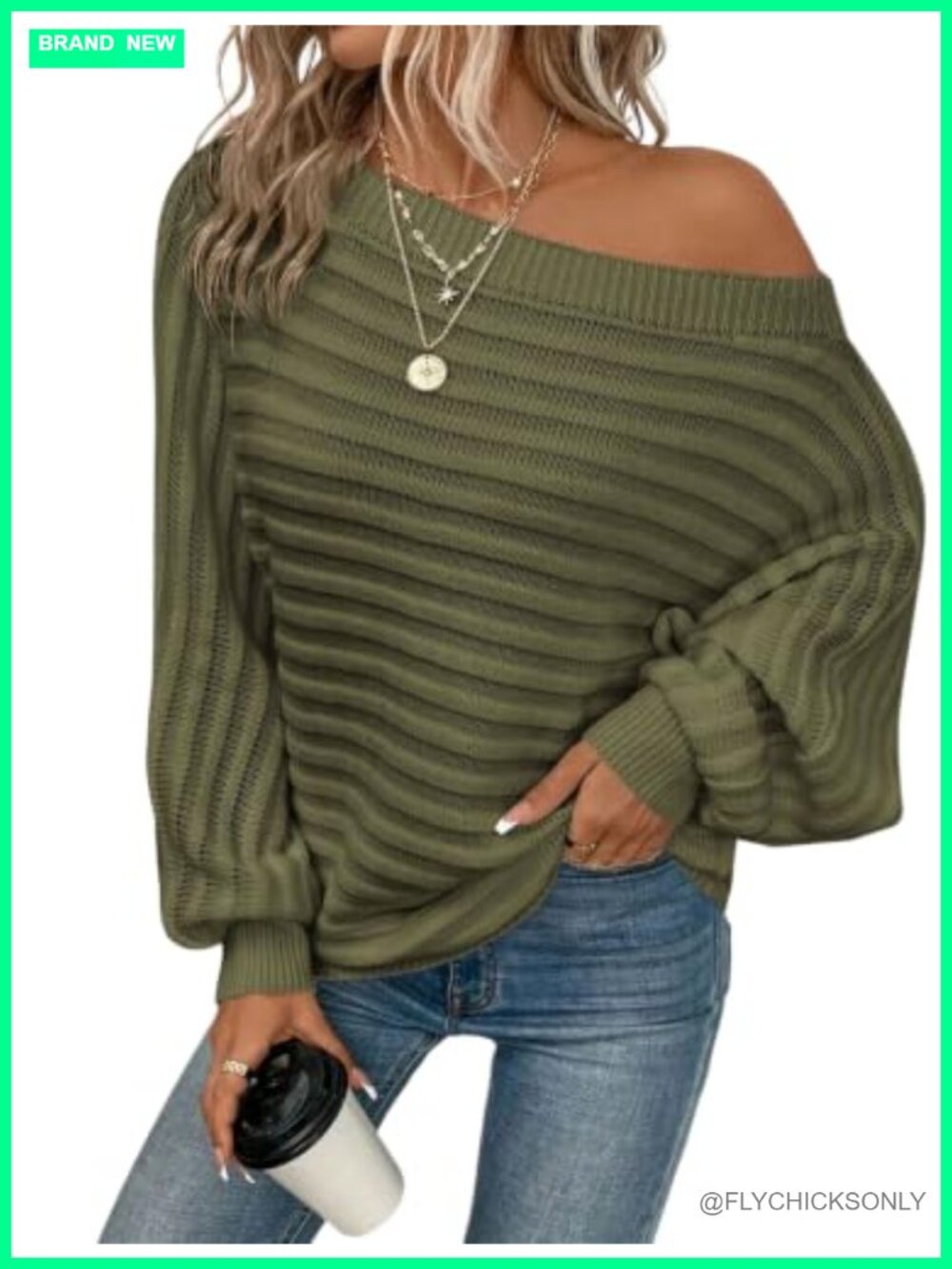 Off Shoulder Batwing Sleeve Oversized Knit Sweater Women Pullover Top